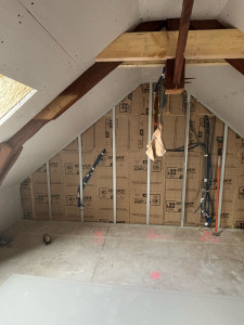 Photo de galerie - Doublage d’un mur extérieur implanté/ferrailler/lainer/plaquer