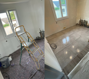 Photo de galerie - Peinture complète de la cuisine avant la pose du cuisiniste. Préparation des murs, rebouchage, enduits et mise en peinture pour une base propre et saine avant l’installation de la cuisine.