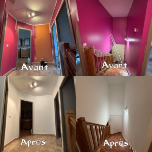 Photo de galerie - Peinture cage d’escalier et quelques pan de murs en blanc 