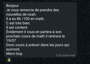Photo de galerie - Résultats de l'examen du brevet : mon élève a obtenu 86/100. Félicitations à lui ! Bravo.