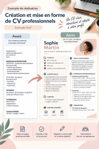 Photo de galerie - Création et mise en forme de CV adaptés à votre profil et à votre objectif professionnel. Je vous accompagne pour structurer les informations, valoriser vos compétences et obtenir un CV clair, moderne et professionnel.