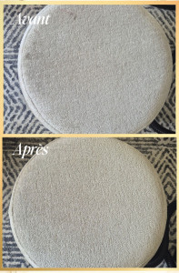 Photo de galerie - Nettoyage en profondeur d’un siége : élimination des taches et ravivement des fibres.
