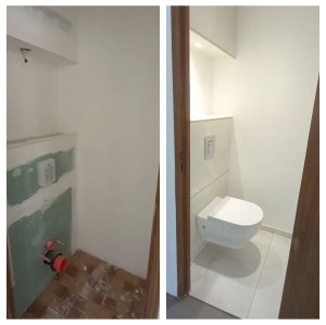 Photo de galerie - Création d'une toilette avec WC suspendu et carrelage 
