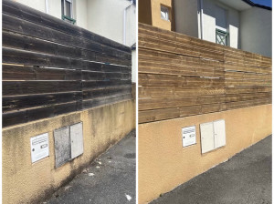 Photo de galerie - Avant / Après nettoyage muret et palissade en bois