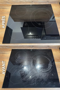 Photo de galerie - ✨ Avant / Après – plaque induction Nettoyage réalisé par mes soins ? Savon noir ? Pour un résultat propre naturellement