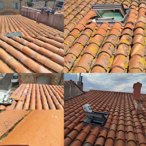 Photo de galerie - Nettoyage toiture pose anti mousse préventif et curatif nettoyage Karcher réparation tuiles plus pose hydrofuge 