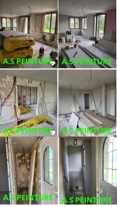 Photo de galerie - Création de cloison en placo sur rail pour une cuisine, une salle à manger, une salle de bain, un WC, et 2 chambres.