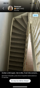 Photo de galerie - Pose escalier d un revêtement joint de mer 