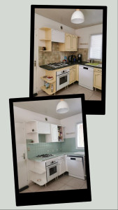 Photo de galerie - Rajeunissement d'une cuisine portes de placards, crédence et plan de travail 