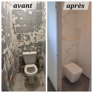 Photo de galerie - Rénovation complète wc ,sol / murs / plomberie. 