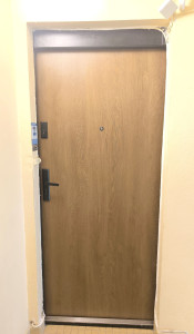 Photo de galerie - Pose d'une porte d'entrée en rénovation. 
Vue extérieure 