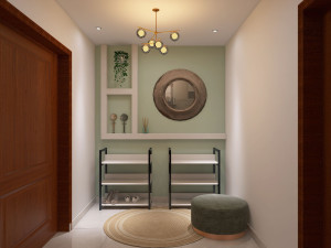 Photo de galerie - Rendu 3D entrée Airbnb — design chaleureux et soigné pour accueillir vos voyageurs avec style.