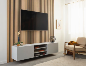 Photo de galerie - Poser télévision avec des panneaux encaustique  meuble 