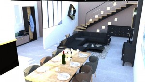 Photo de galerie - Projet construction d'une maison de 150m2 sur deux étages - OpenSpace de 50m2 situé au RDC >> Entrée, cuisine, salon & salle à manger
