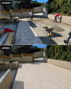 Photo de galerie -     Transformation complète d’une cour : pose de dallage et finitions.