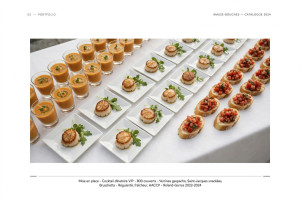 Photo de galerie - Pieces cocktails 800 couverts
Verrines gaspacho, Saint-Jacques snackées, bruschettas.