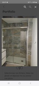 Photo de galerie - Rénovation d'une salle de bain complète. Remplacement de la baignoire par une douche à l'italienne. Pose de la faïence, plomberie, électricité et meuble vasque.