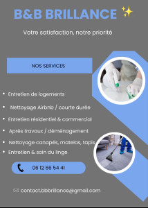 Photo de galerie - Prestation de ménage professionnel réalisée par B&B Brillance ✨. Nettoyage complet et soigné, respect des surfaces et finitions parfaites. Idéal pour logements, Airbnb, commerces ou après travaux. Votre satisfaction, notre priorité ? 