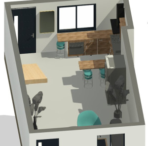 Photo de galerie - Plan 3D de l'aménagement du rdc pour la rénovation d'une location