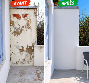 Photo de galerie - Remise en état complète de ce muret extérieur : nettoyage, reprise d’enduit et application de deux couches de peinture pour un résultat propre, durable et soigné. ✅#AvantApres 