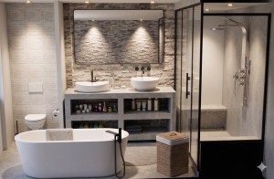 Photo de galerie - Aménager une grande salle de bain (visuel 3D en réalité augmentée).