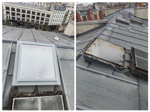 Photo de galerie - Remplacement d’un châssis de toit sur mesure.
Dépose de l’ancien élément et pose d’un châssis neuf fabriqué sur commande.
Reprise complète de l’étanchéité et finitions soignées.
