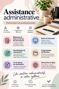 Photo de galerie - Besoin d’un coup de main pour vos tâches administratives ? Je vous accompagne ponctuellement, à distance ou sur place, selon vos besoins : documents, saisie, classement, dossiers, CV ou démarches en ligne. Un accompagnement organisé, clair et personnalisé