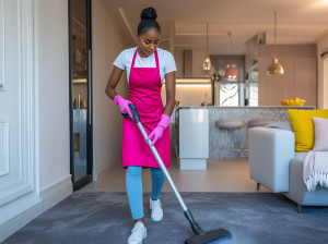 Photo de galerie - Elle aspire avec un aspirateur 