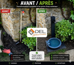 Photo de galerie - Encore une transformation réussie ?
Ancien robinet extérieur remplacé par une borne d’eau moderne design 
Travail propre, soigné et durable 
Disponible pour vos travaux de plomberie et rénovation.