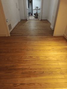 Photo de galerie - Finalisation du ponçage de parquet et de pose de parquet avec virtificateur 