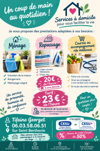 Photo de galerie - Ménage et repassage
accompagnement dans la vie quotidienne, courses, rdv médicaux... 