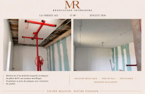 Photo de galerie - Réalisation d'un plafond ba 13 plus doublage cloison humide et ratissage sur les autres murs 