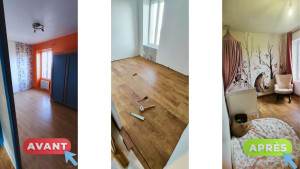 Photo de galerie - Rénovation complète chambre enfant : 
- parquet
- détapissage, 
- murs (peinture + pose nouveau papier peint) 
- montage des meubles, aménagement et décoration