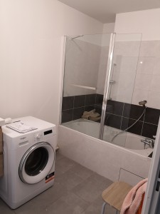 Photo de galerie - Réfection des murs salle de bain complète plus pose d'un pare douche et d'une colonne de douche 