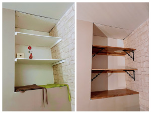 Photo de galerie - Remplacement étagères en bois, avec passage pour le chat 