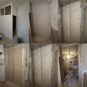 Photo de galerie - Fermeture d’une porte avec pose de plaques de BA13 (placo) sur ossature, avec finition peinture.