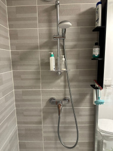Photo de galerie - Pose de carrelage salle de bain avec colonne de douche 