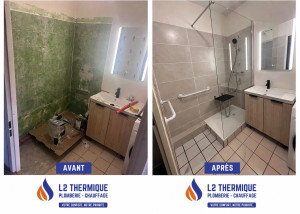 Photo de galerie - Avant/après salle de bain adapté PMR 