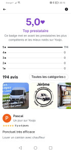 Photo de galerie - 194 avis sur yoojo classé top prestataire avec une note de 5 sur 5 ⭐⭐⭐⭐⭐ un sans faute 100 % des clients entièrements satisfaits 