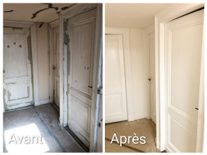 Photo de galerie - Voici un bel avant-après d'une rénovation d'un couloir et de portes.