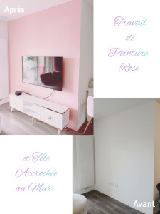 Photo de galerie - Le mur était peint en rose et la télévision était accrochée au mur.  