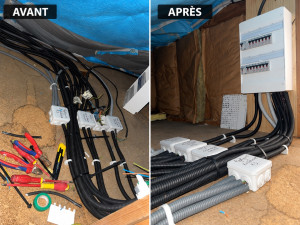Photo de galerie - Pose d’un tableau électrique et organisation soignée des circuits et gaines. Travail propre et professionnel.