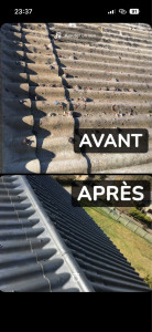 Photo de galerie - Nettoyage/ Revêtement peinture toiture fibro ciment 