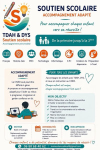 Photo de galerie - Soutien de la primaire à la 3e pour tout élève, y compris les élèves présentant des troubles Dys, TDAH, ou ceux suivant les cours via un enseignement à distance tel que le CNED. 