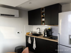 Photo de galerie - Cuisine Ikea avec plaque de cuisson, l'évier de cuisine, hotte aspirante et lave vaisselle.