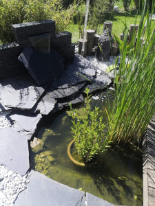 Photo de galerie - Création d'une fontaine en parpaing puis recouverte de pierre de parement 