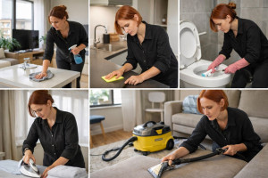 Photo de galerie - Intervention professionnelle à domicile. Nettoyage complet : salon, cuisine, salle de bain, repassage et nettoyage textile en profondeur avec shampouineuse. Travail soigné, minutieux et discret. Résultat impeccable. 