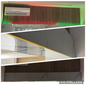 Photo de galerie - Pose de panneaux acoustiques et habillage poutre