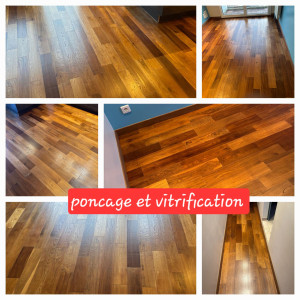Photo de galerie - Ponçage et vitrification 
vernis foncé mat