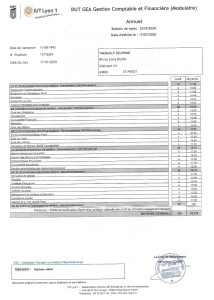 Photo de galerie - Relevé de notes de mon DUT GEA (Bac +2) obtenu en 2020, en cours du soir pendant 3 ans